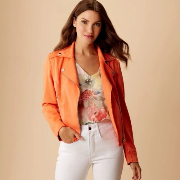 Frank Lyman Design Jackets & Blazers - Frank Lyman Orange Knit Suede Moto Jacket Size Medium